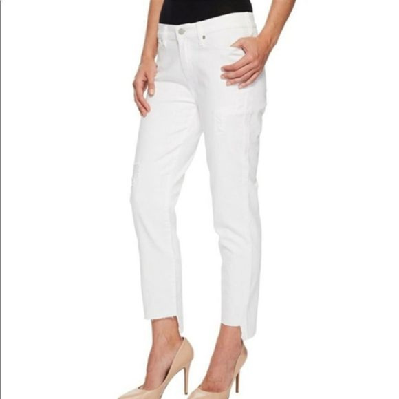 NWT Liverpool Jayden Crop Straight Destruct Jean White Size 2‎ - Picture 1 of 13